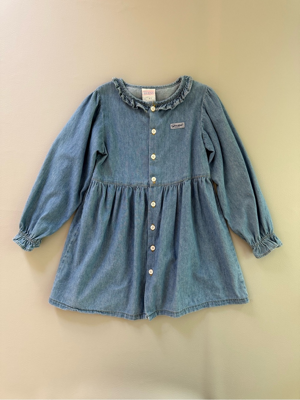 Vintage Baby Guess Chambray Denim Ruffle Dress Girls size 6 Years - Long Sleeves